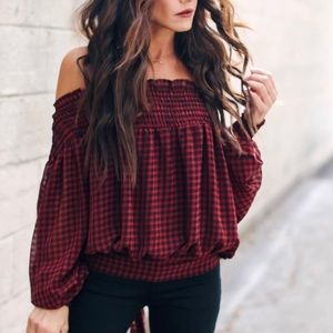 Vici gingham smocked top